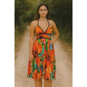 BCX Dress SZ S VTG Colorful Halter Dress 90s Y2K Friends Gilmore Girls Made USA